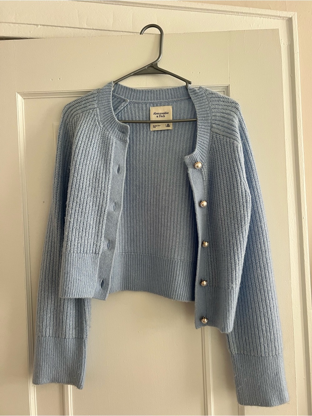Abercrombie & Fitch Powder Blue Cropped Ribbed Cardigan